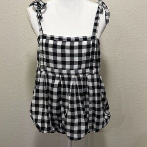 Old Navy black white gingham checkered sleeveless cropped lined top, Small